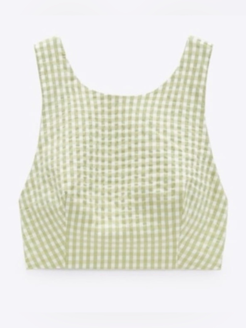 ZARA gingham green and white top
